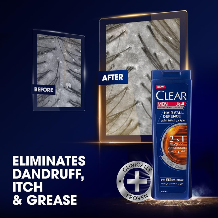 Clear Men 2-in-1 Anti-Dandruff Hair Fall Defence Shampoo & Conditioner with Coffee & Ginseng - 400ml