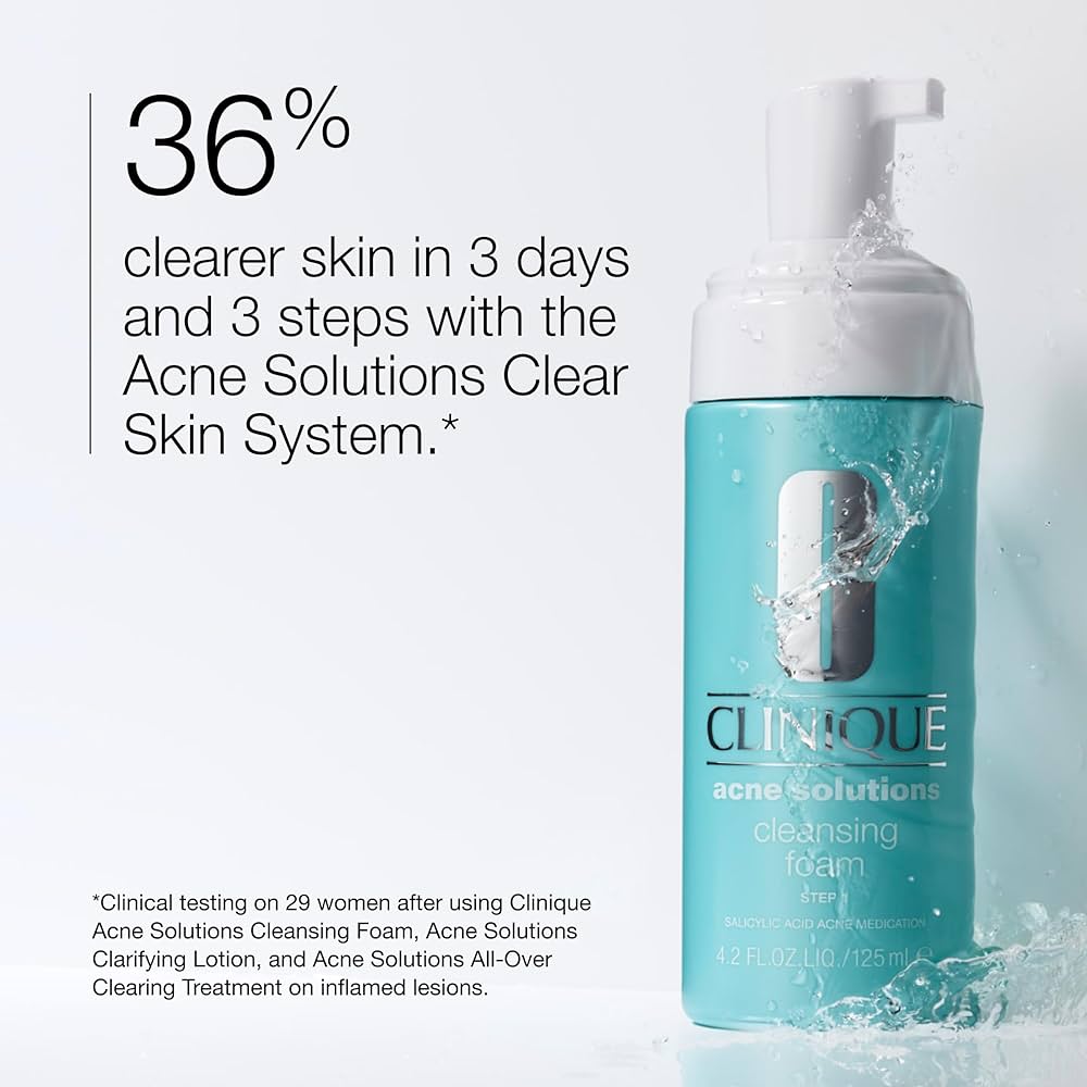 Clinique Anti-Blemish Solutions Cleansing Foam, Acne-Fighting Face Wash for Clear Skin, 125ml