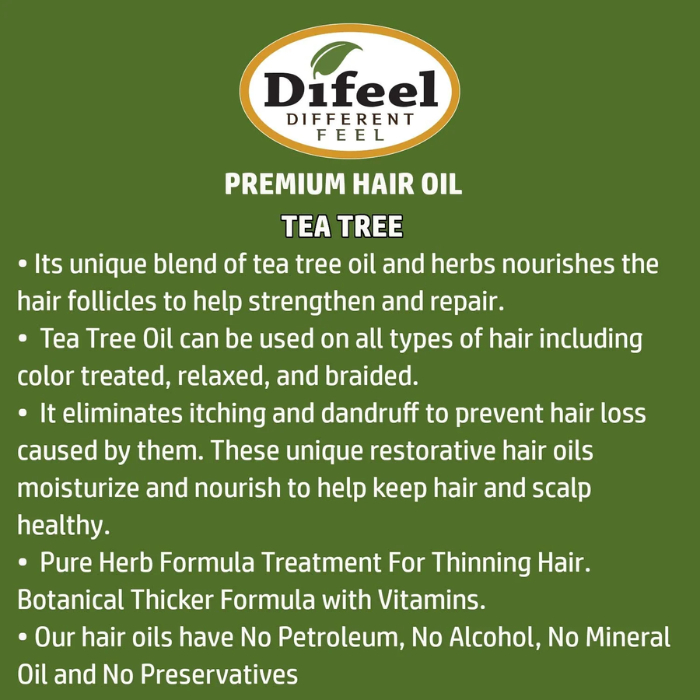 Difeel Premium Natural Hair Oil Tea Tree 75ml Twin Pack