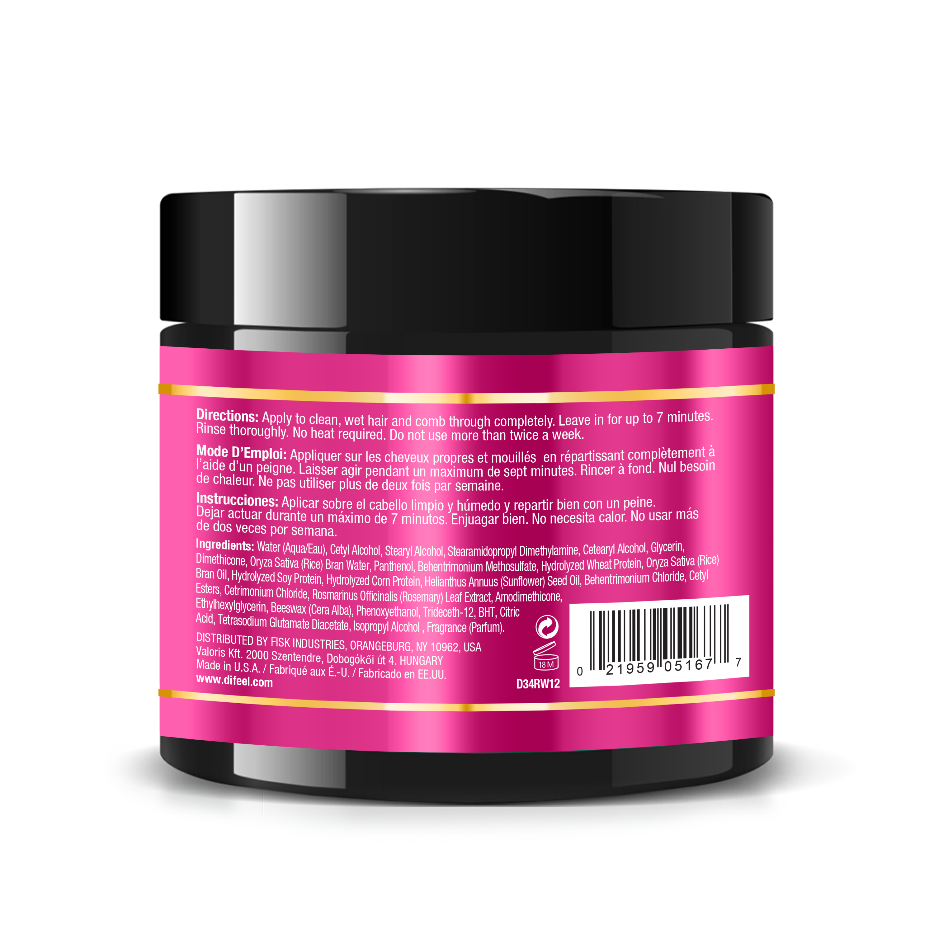 Difeel Rice Water Premium Hair Mask with Rice Bran Oil, Deep Conditioning & Strengthening Care, 340g