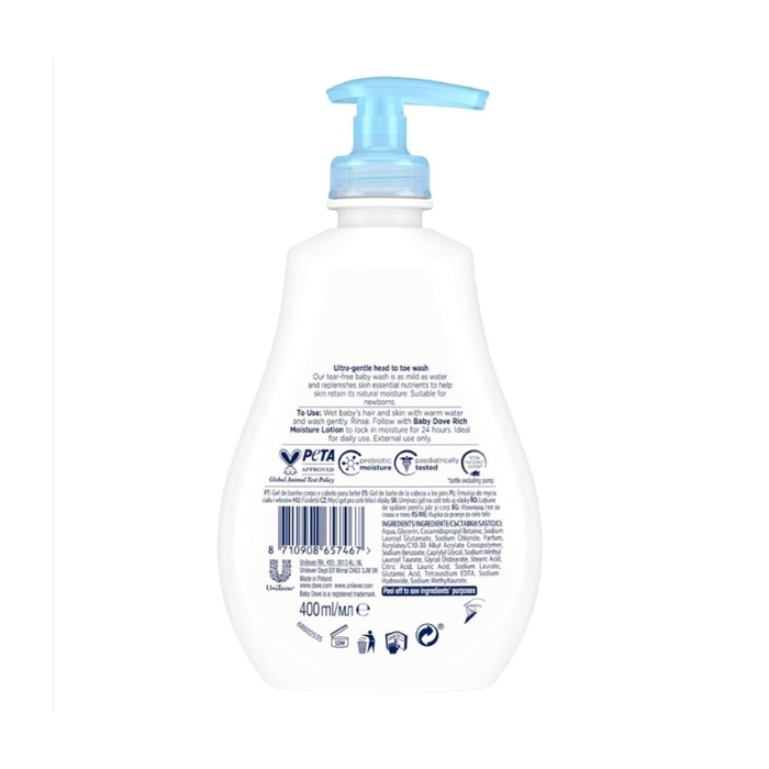 Dove Baby Sensitive Head To Toe Fragrance Free Wash 400ml