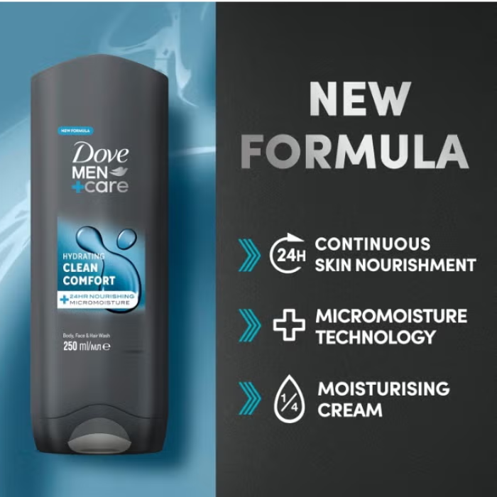 Dove Men+ Care Clean Comfort Body Face & Hair Wash 250ml