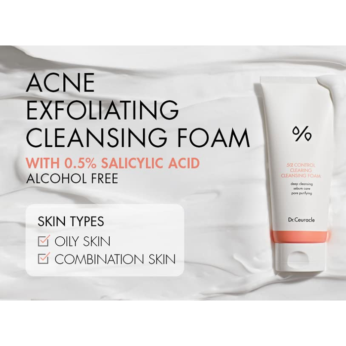 Dr. Ceuracle 5a Control Clearing Cleansing Foam, Salicylic Acid Acne Deep Cleanser, 200ml