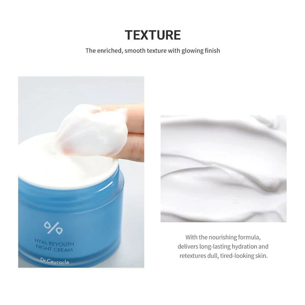 Dr. Ceuracle Hyal Reyouth Night Cream, Deep Hydration Overnight Repair Moisturizer, 60g