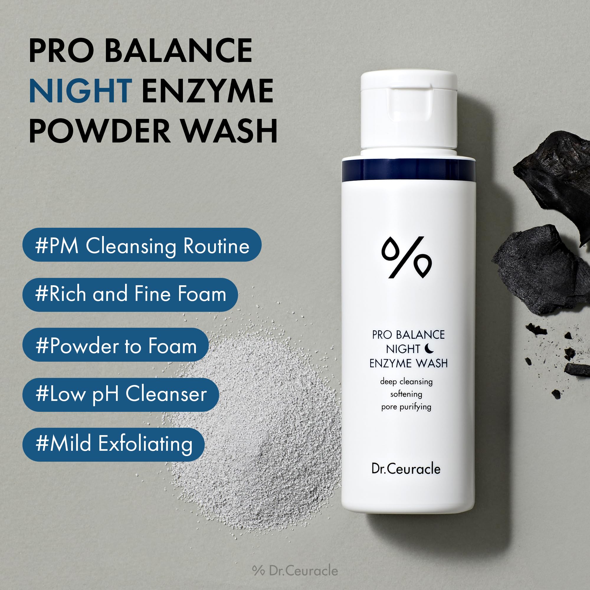 Dr. Ceuracle Pro Balance Night Enzyme Wash, Charcoal Cleanser for Pore Care & Deep Cleansing, 50g