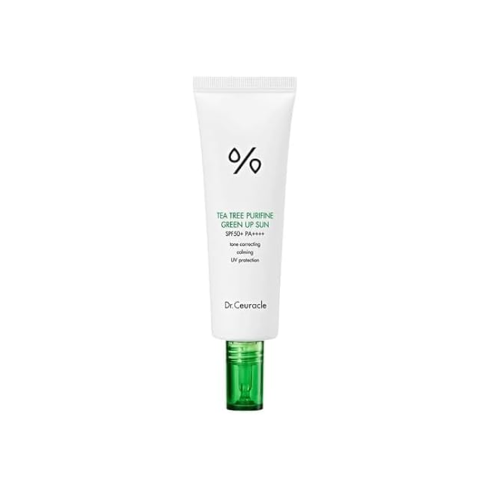 Dr. Ceuracle Tea Tree Purifine Green Up Sun (SPF50+) Calming Sunscreen and Makeup Base, 50ml
