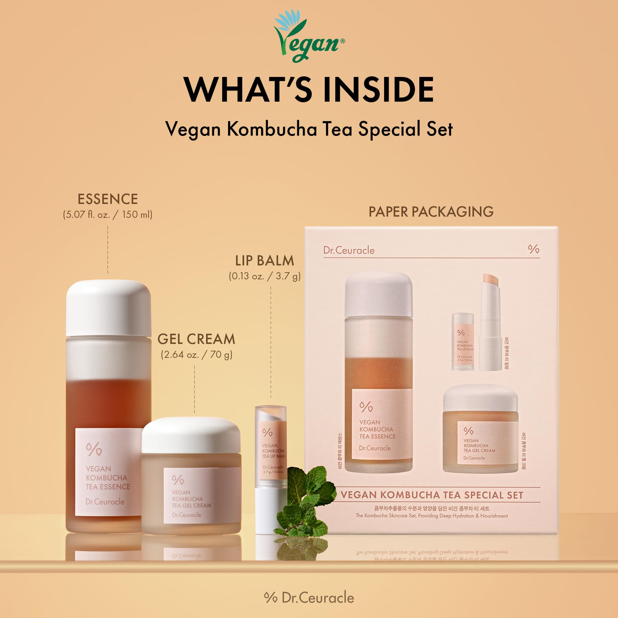 Dr. Ceuracle Vegan Kombucha Tea Special Set, Deep Hydration and Nourishing Skincare Kit