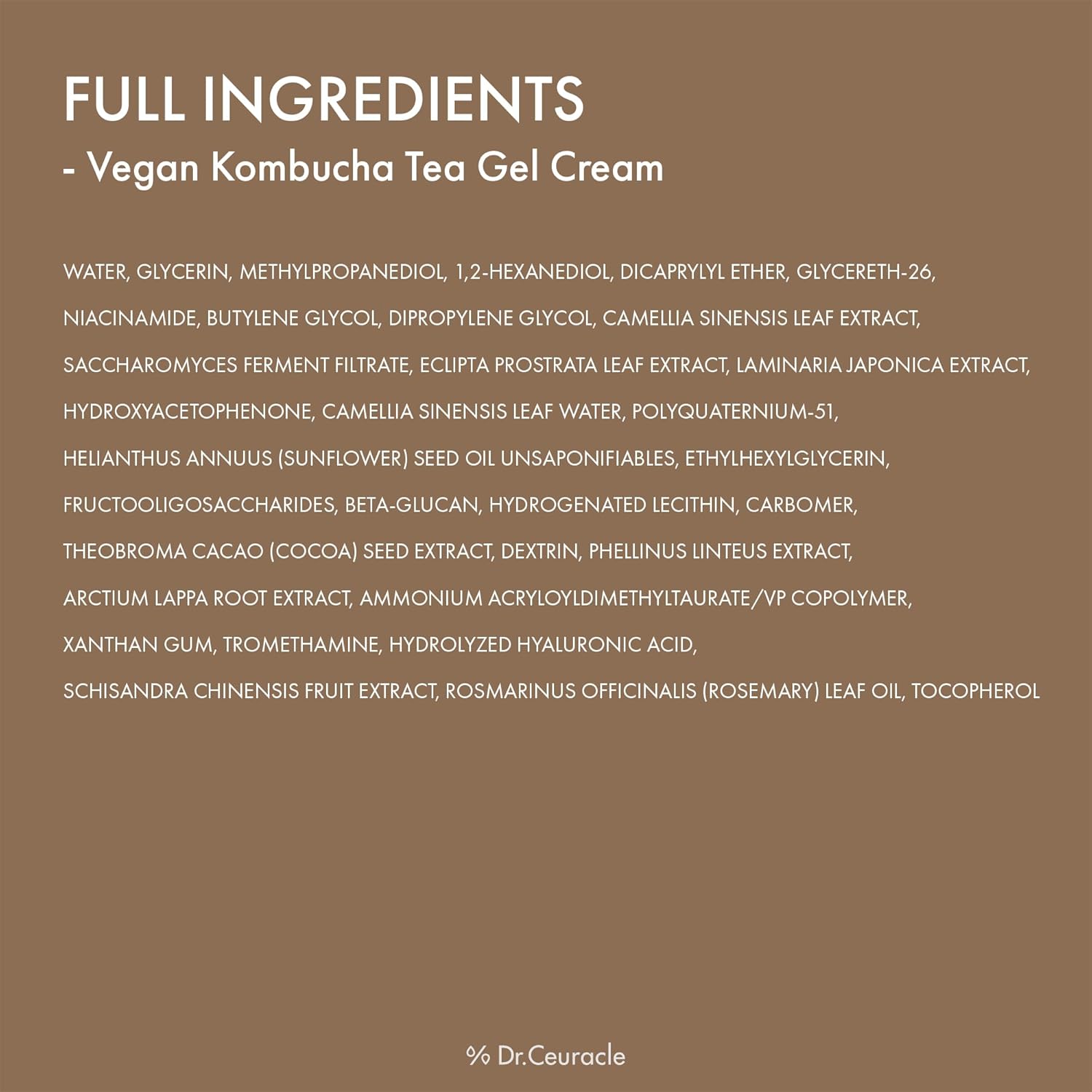 Dr. Ceuracle Vegan Kombucha Tea Gel Cream, Probiotic Hydrating Detox Moisturizer, 75g