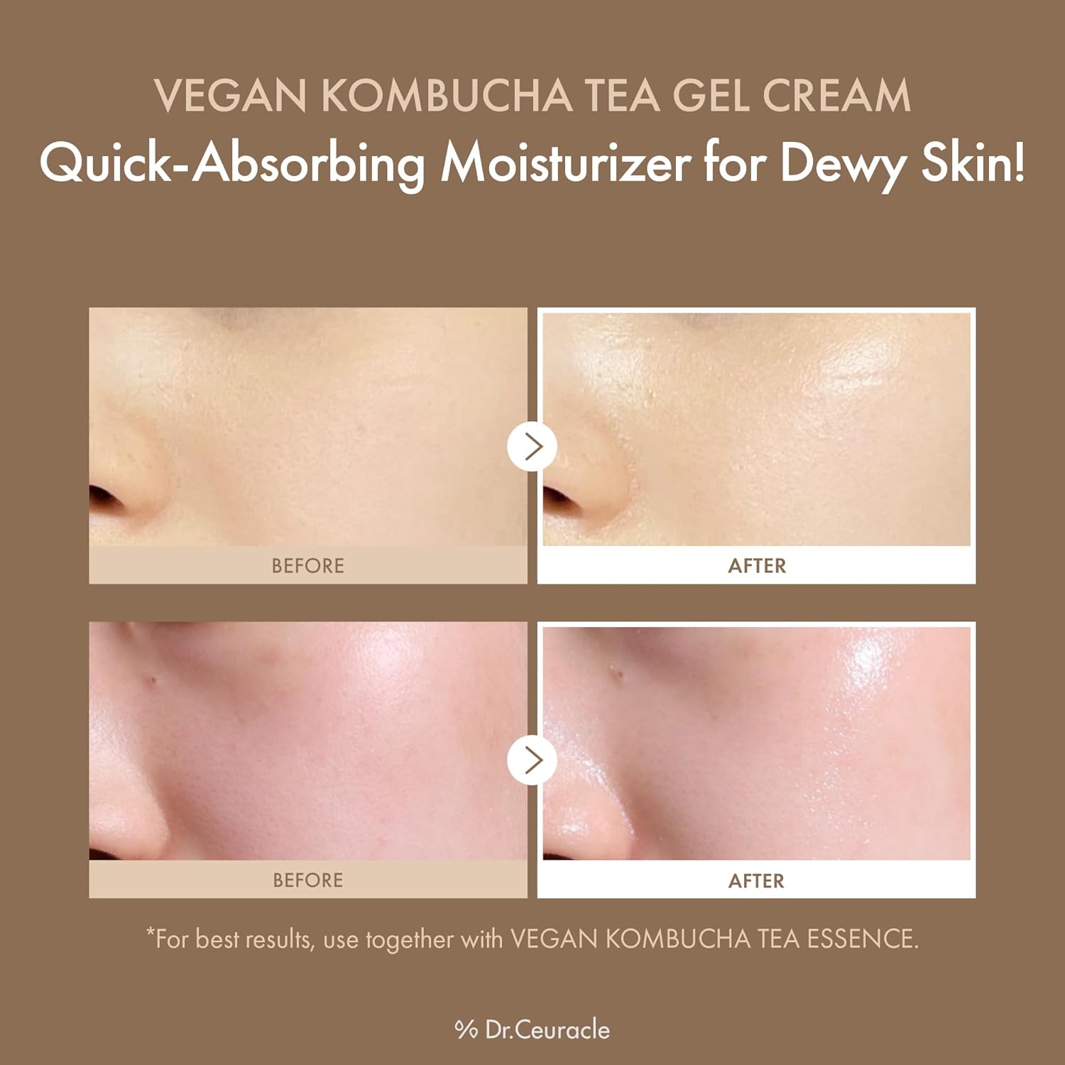 Dr. Ceuracle Vegan Kombucha Tea Gel Cream, Probiotic Hydrating Detox Moisturizer, 75g
