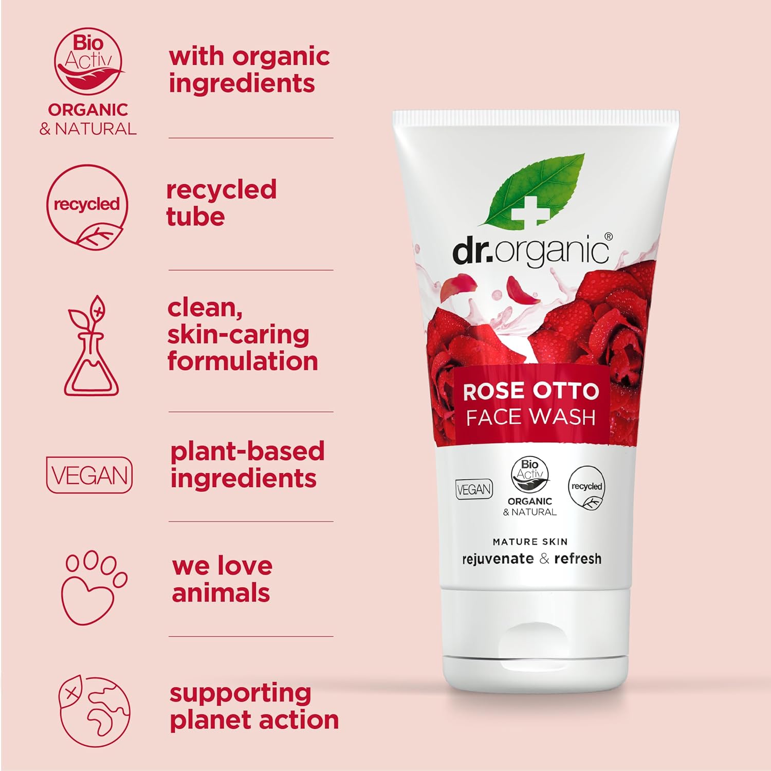 Dr. Organic Rose Otto Creamy Face Wash, 150ml