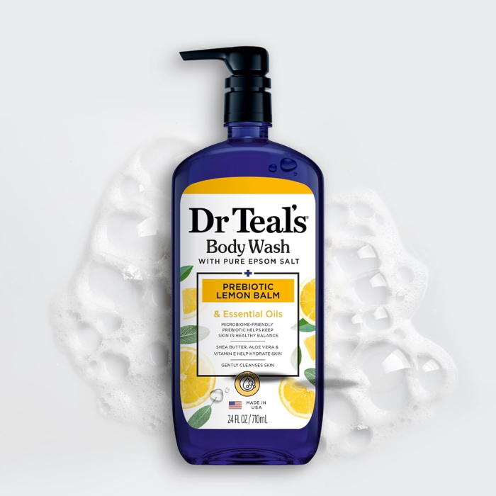 Dr Teal's Prebiotic Lemon Balm Epsom Salt Body Wash, Refreshing Cleanser, 710ml