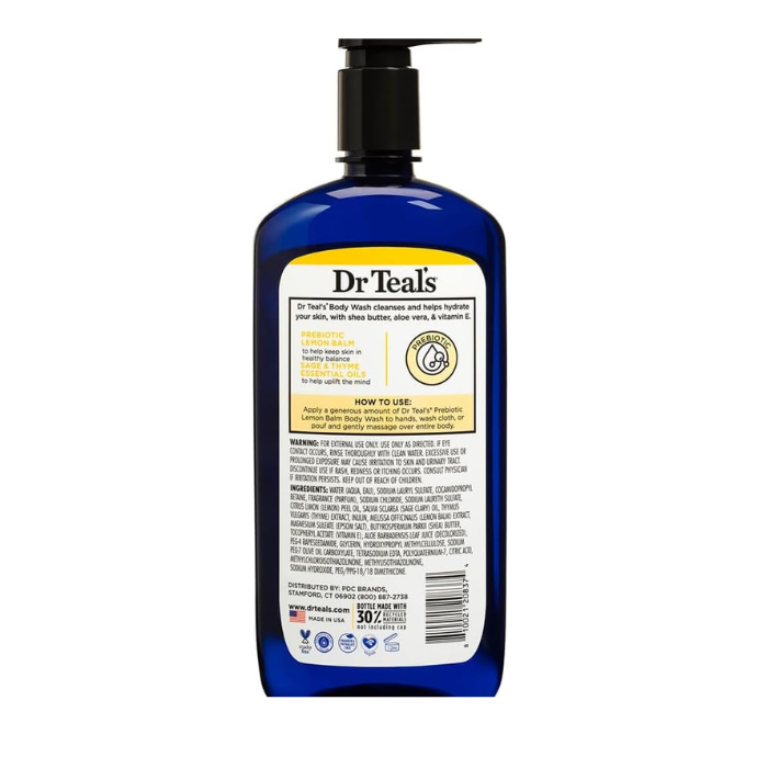 Dr Teal's Prebiotic Lemon Balm Epsom Salt Body Wash, Refreshing Cleanser, 710ml