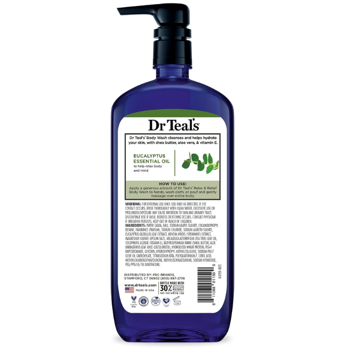 Dr Teal's Relax & Relief Eucalyptus Epsom Salt Body Wash, Refreshing Cleanser, 710ml