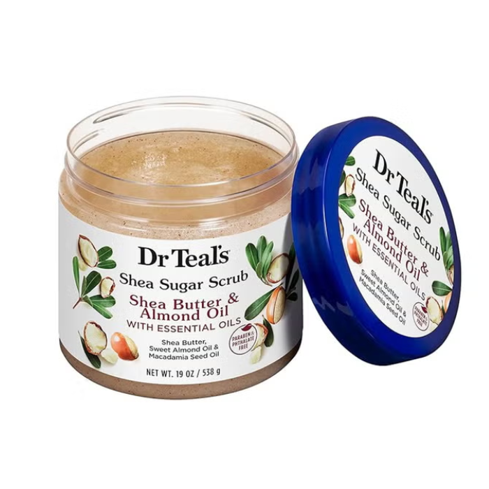 Dr Teal’s Shea Butter & Almond Oil Sugar Body Scrub, Exfoliating & Nourishing Polish, 538g