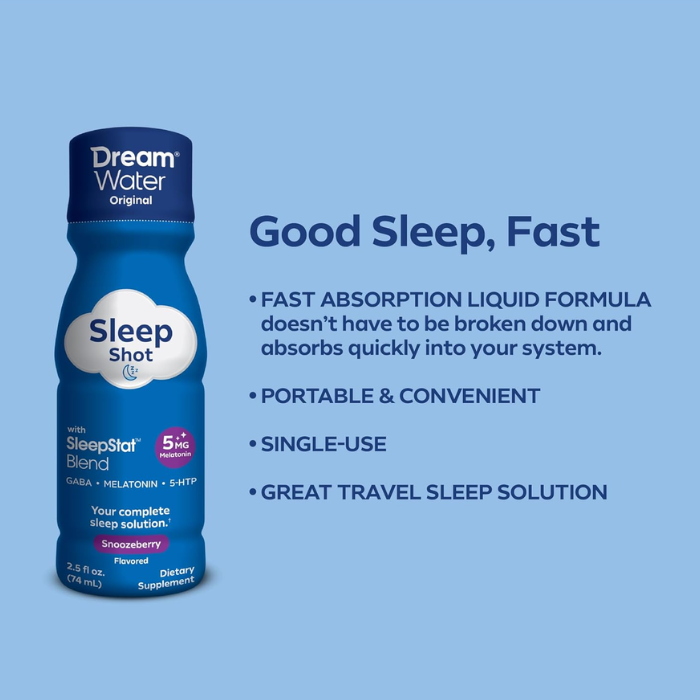 Dream Water Sleep Aid Shot Snoozeberry 74ml, Fast-Acting Supplement with GABA, Melatonin and 5-HTP - Pack of 12