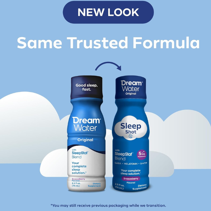 Dream Water Sleep Aid Shot Snoozeberry 74ml, Fast-Acting Supplement with GABA, Melatonin and 5-HTP - Pack of 12