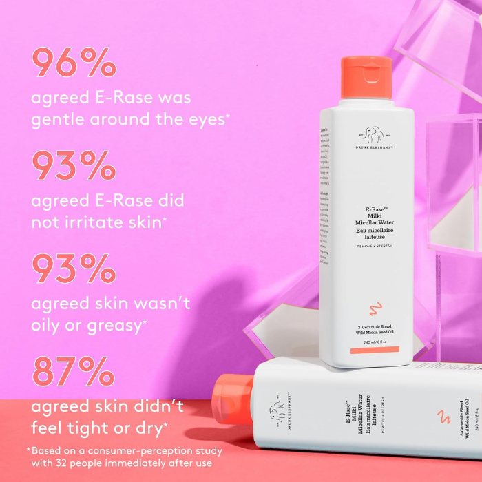 Drunk Elephant E-Rase Milki Micellar Water Cleanser, Gentle Makeup Remover, 240ml