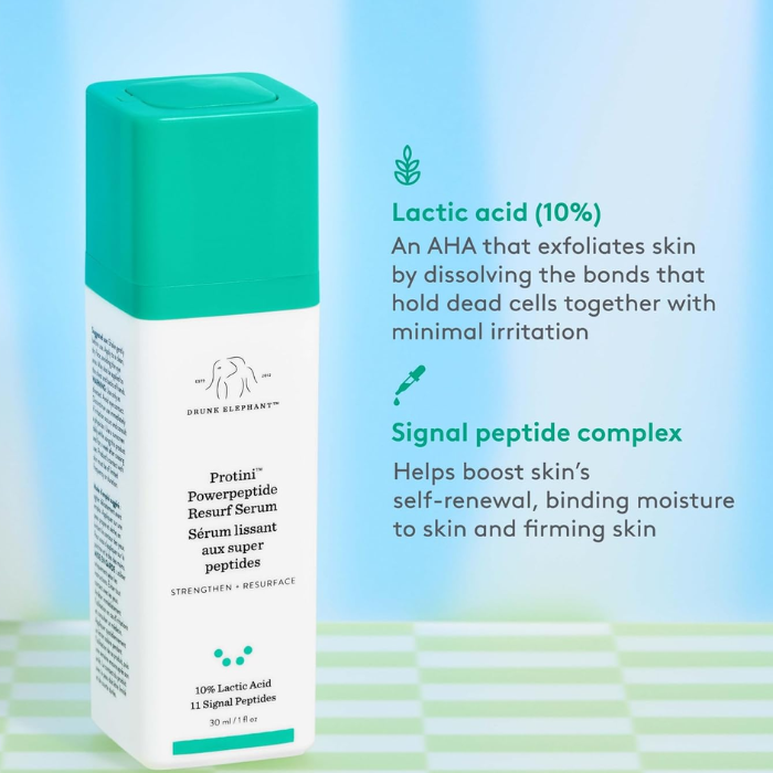 Drunk Elephant Protini Powerpeptide Resurfacing Serum, Peptide + Lactic Acid Treatment, 30ml