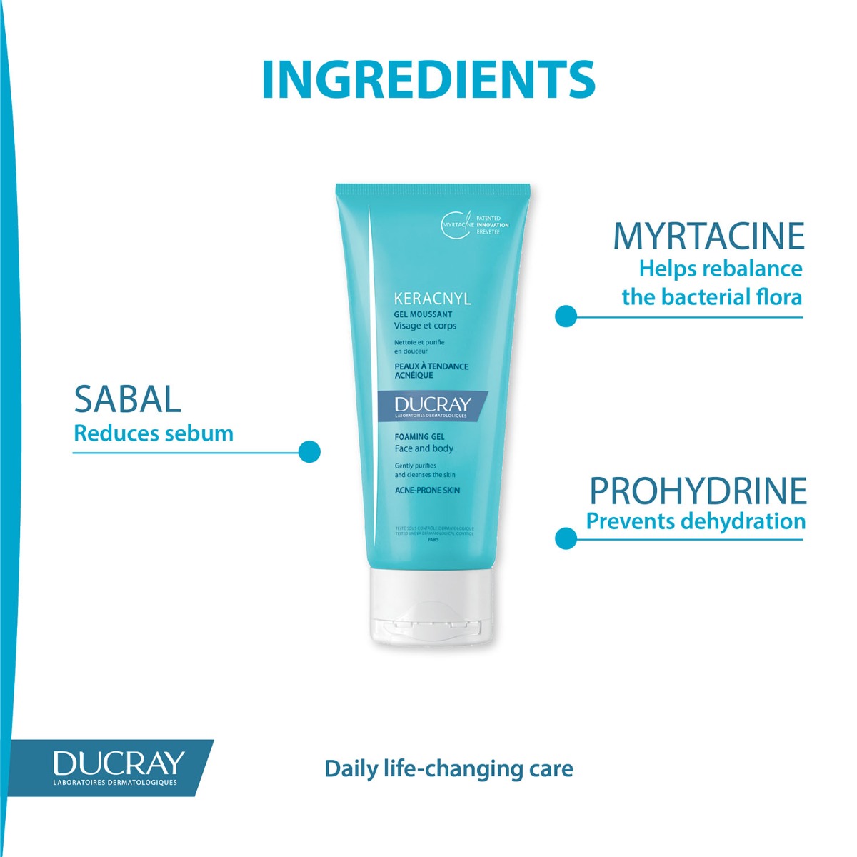 Ducray Keracnyl Face & Body Foaming Gel for Acne 200ml