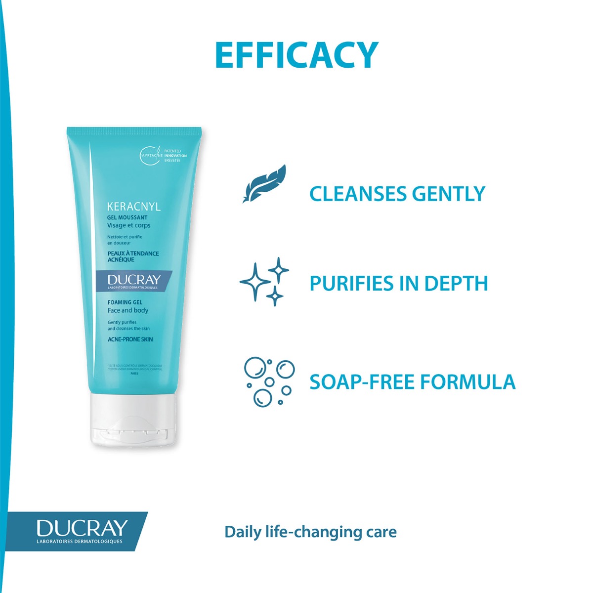Ducray Keracnyl Face & Body Foaming Gel for Acne 200ml