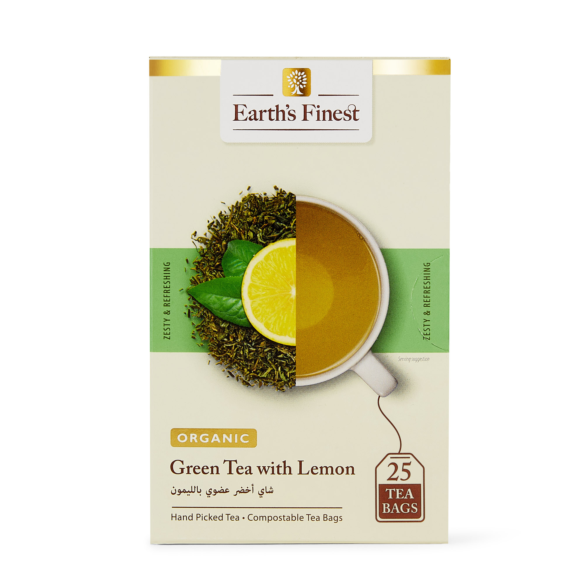 Earth’s Finest Organic Green Tea with Lemon, Detoxifying, Refreshing, Antioxidant-Rich Wellness Blend, 25 Tea Bags