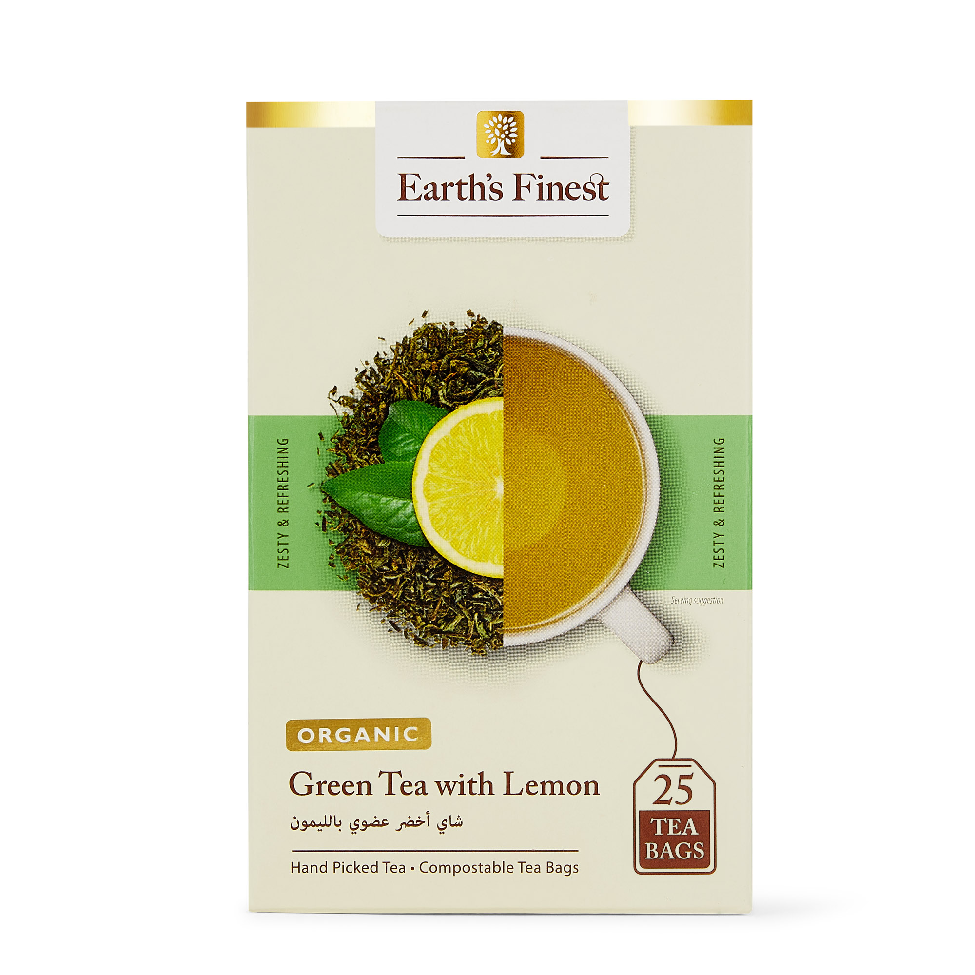 Earth’s Finest Organic Green Tea with Lemon, Detoxifying, Refreshing, Antioxidant-Rich Wellness Blend, 25 Tea Bags