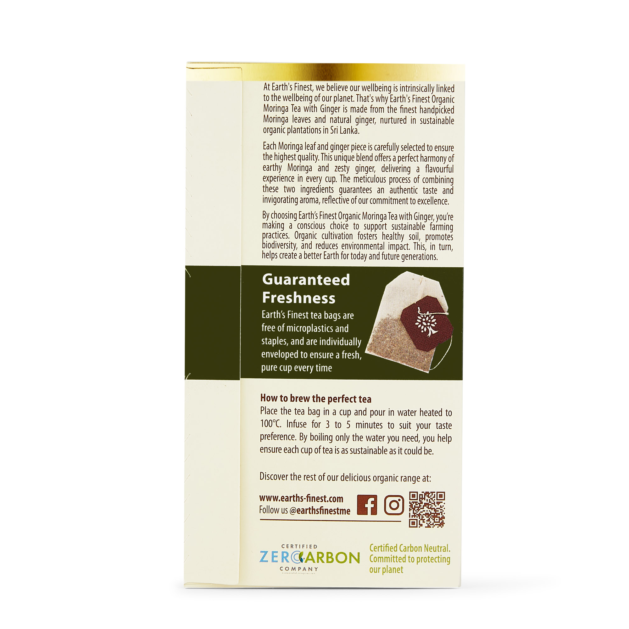 Earth’s Finest Organic Moringa with Ginger, Superfood Herbal Tea, Antioxidant-Rich, Caffeine-Free, 25 Bags