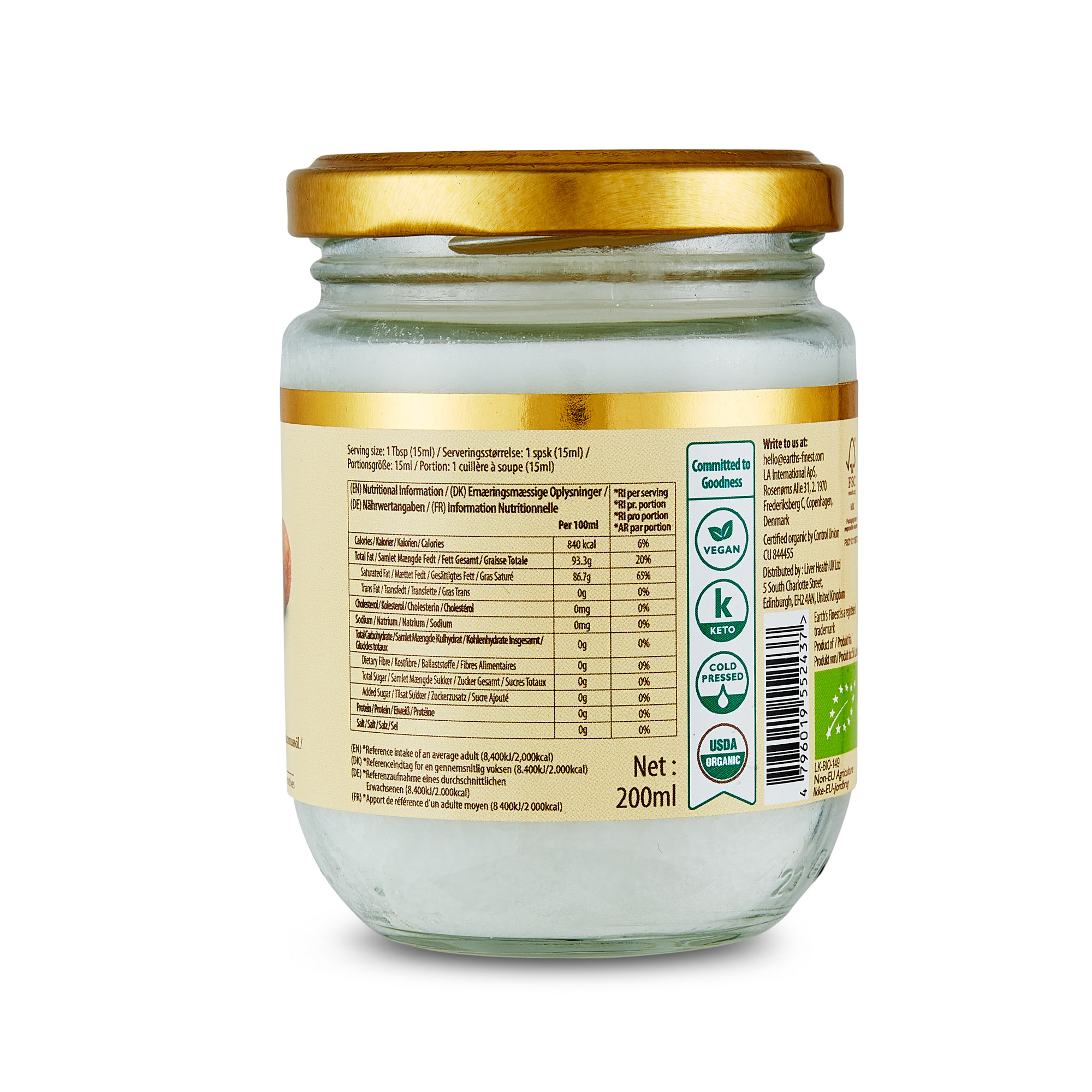 Earth’s Finest Organic Virgin Coconut Oil, Cold Pressed, Raw, Unrefined, Vegan, Keto-Friendly Superfood - 200ml