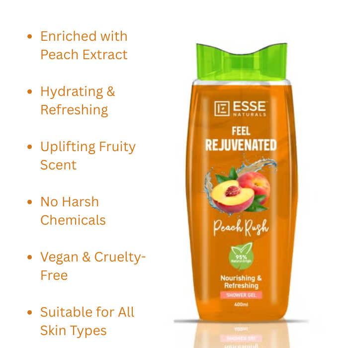 Esse Naturals Feel Rejuvenated Peach Shower Gel ,Refreshing, Hydrating & Fruity Body Wash for Glowing Skin 400 ml