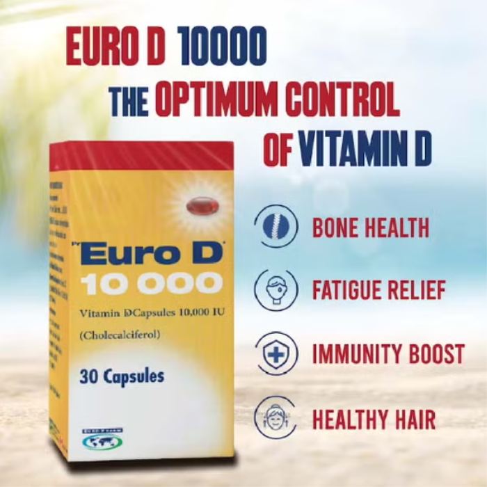 Euro D 10000 IU Vitamin D3 30's Capsules