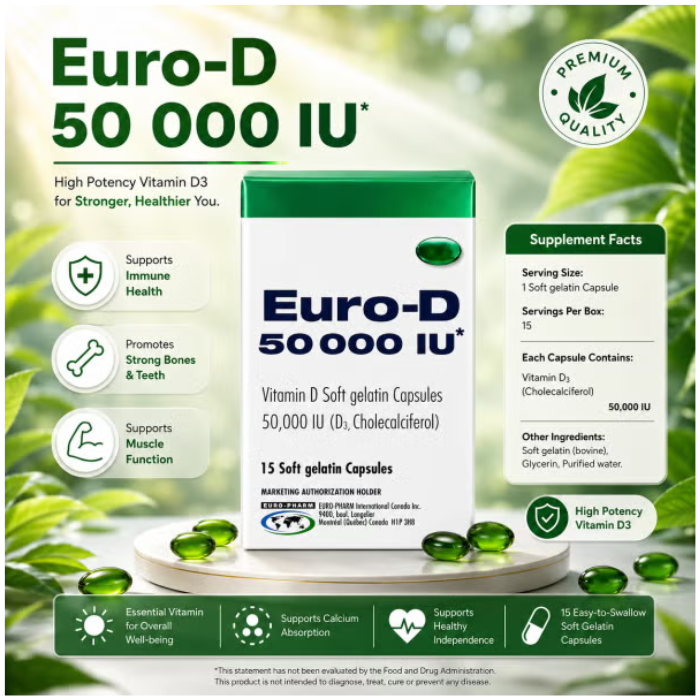 Euro D 50000 IU Vitamin D3 Soft Gel Capsules 15s