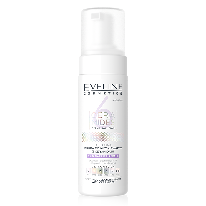Eveline 6 Ceramides Soft Face Cleansing Foam, Gentle Hydrating pH-Balanced for Sensitive Skin, 150ml
