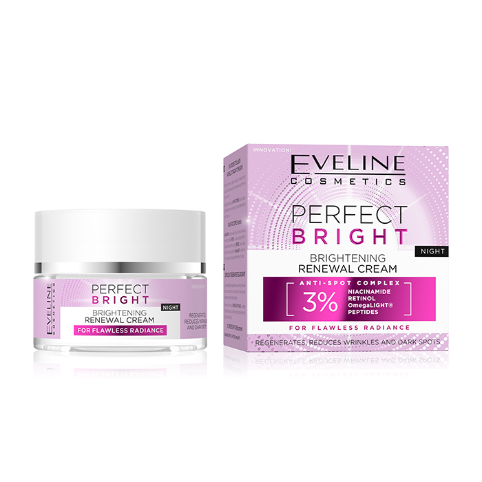 Eveline Perfect Bright Renewal Night Cream, Brightening Anti-Spot Retinol and Niacinamide, 50ml