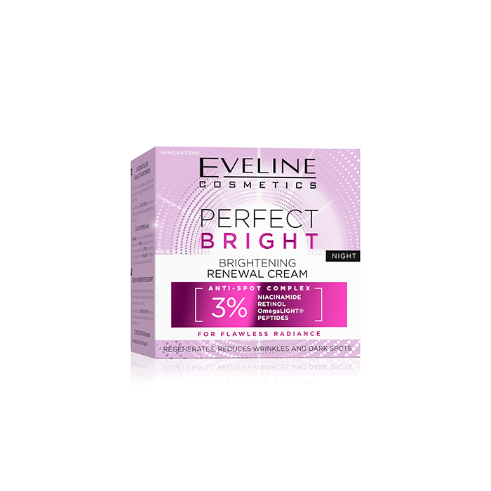 Eveline Perfect Bright Renewal Night Cream, Brightening Anti-Spot Retinol and Niacinamide, 50ml