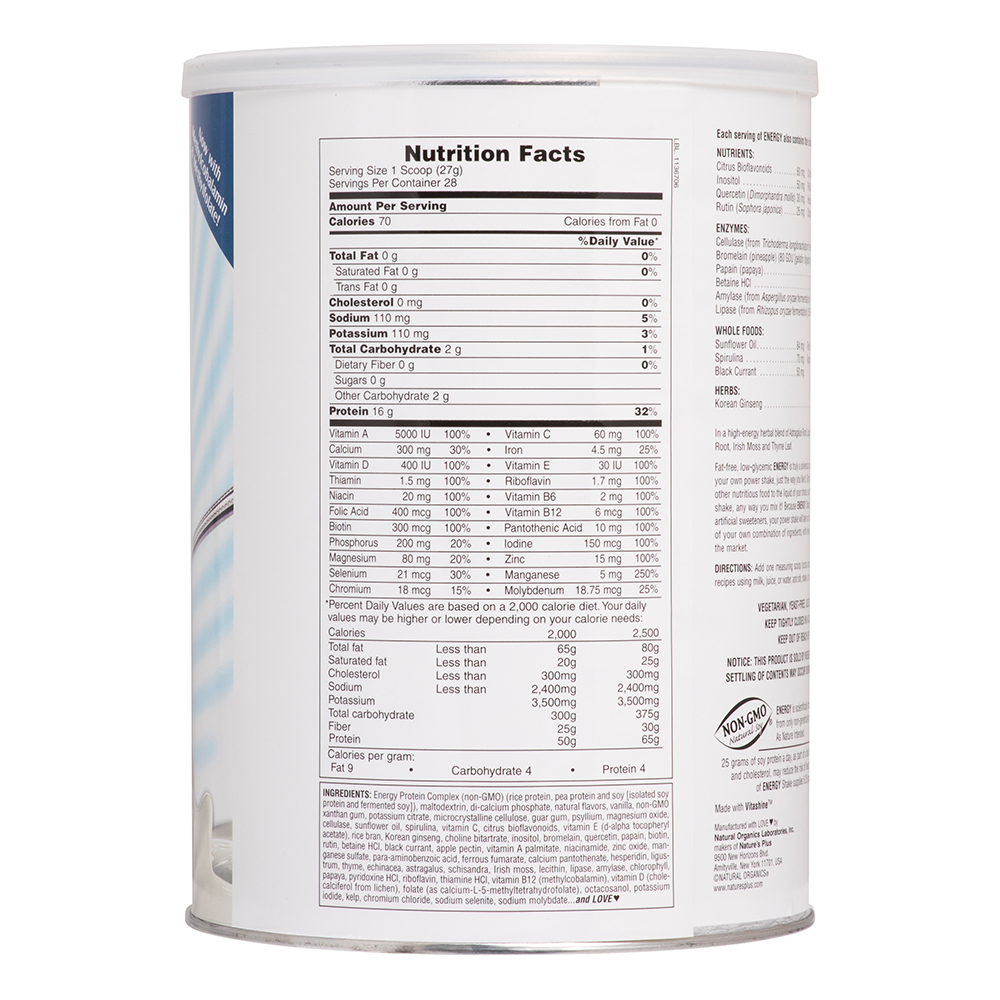 Natures Plus Energy Shake Protein No sugar 1.7 Lb Cans
