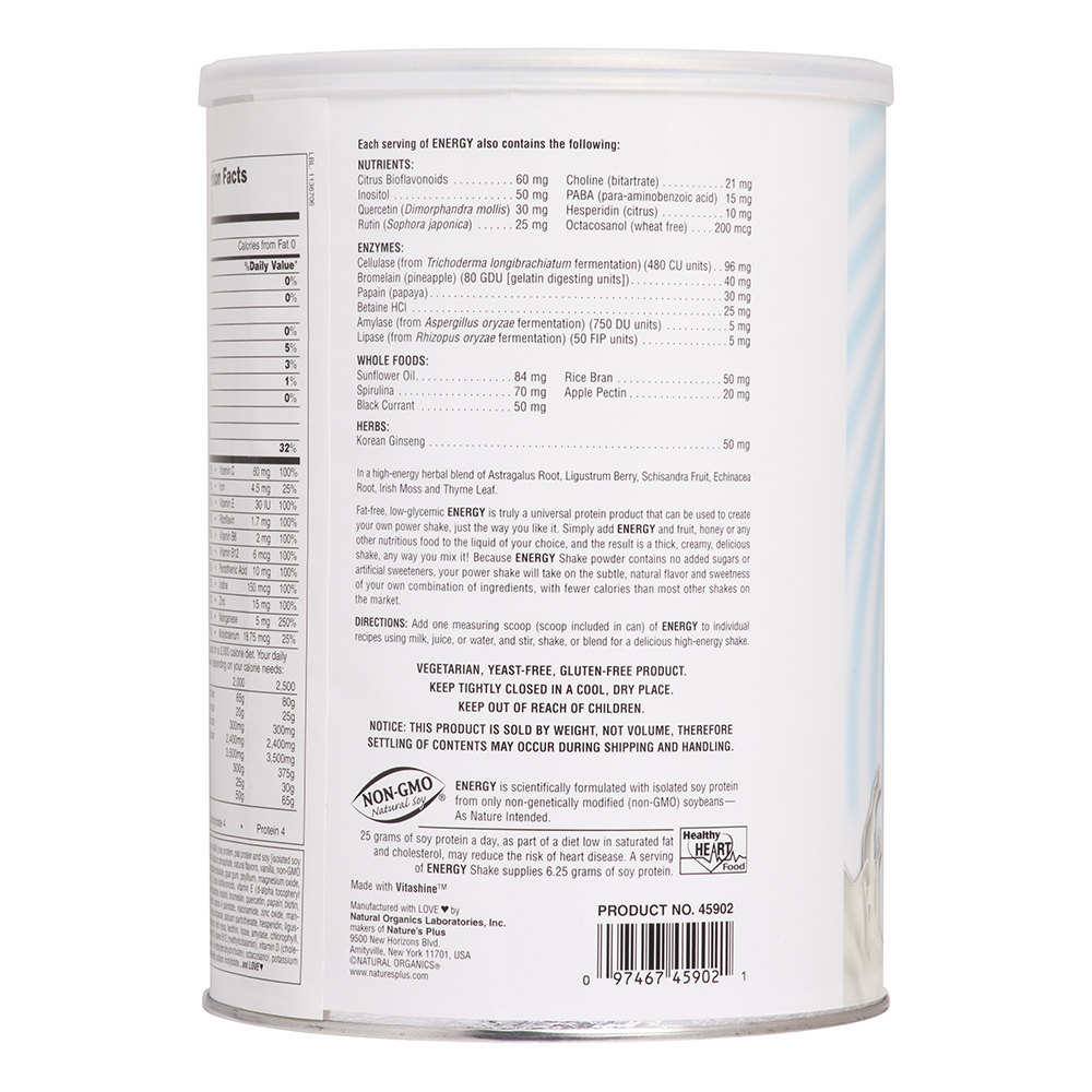 Natures Plus Energy Shake Protein No sugar 1.7 Lb Cans