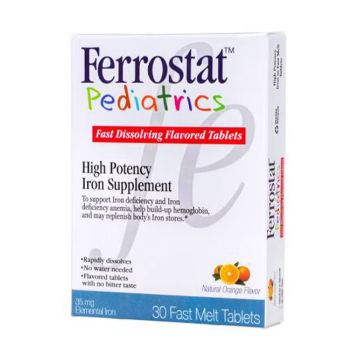 Ferrostat Pediatrics Fast Melt Tablets – Iron Supplement for Kids, Fast-Absorbing, Gentle on Stomach, Great Taste 30s