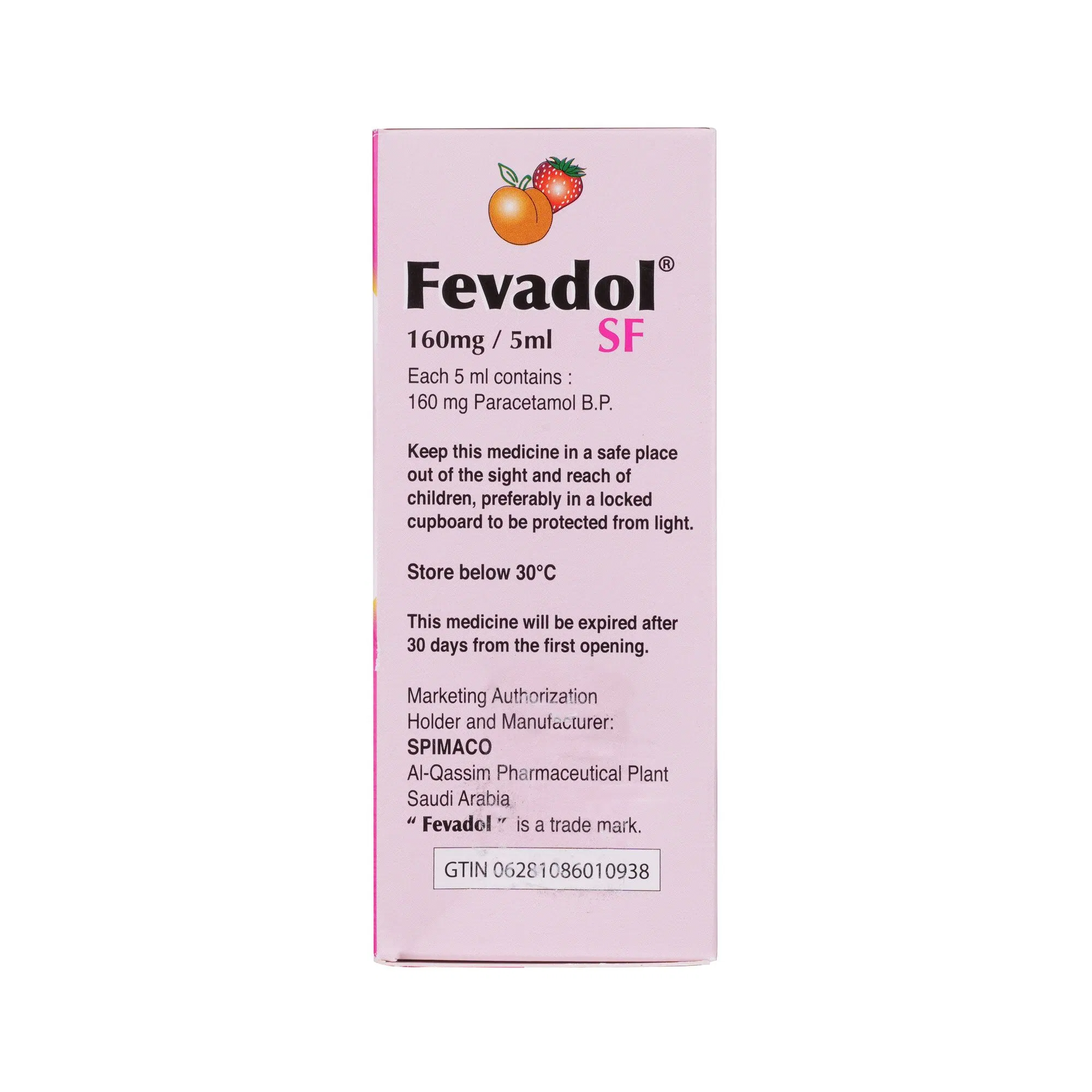 Fevadol 160mg /5ml Syrup (Sugar Free) 145ml Bottle