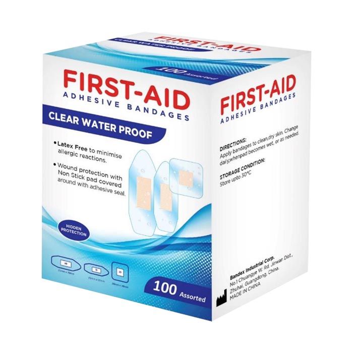 First Aid Clear Water Proof Bandages Assorted 100'S