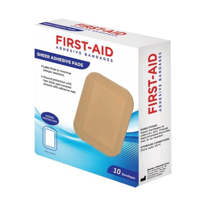 First Aid Sheer Adhesive Pad Bandages 10'S -76mmx102mm