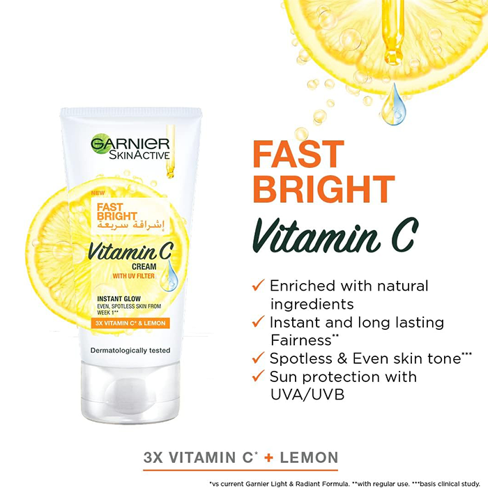 Garnier SkinActive Fast Fairness Brightening Skincare Set Face Wash 100ml + Day Cream 50ml + Night Cream 50ml