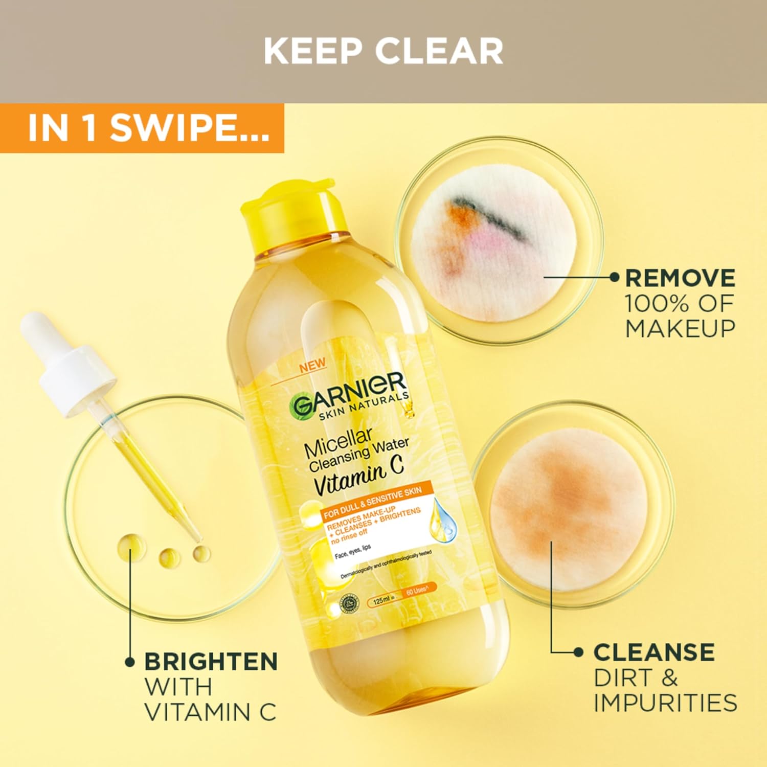 Garnier SkinActive Micellar Cleansing Water 400ml + Micellar with Vitamin C Cleansing Water, 100ml