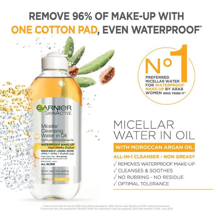 Garnier SkinActive Micellar Cleansing Water in Oil, Removes Waterproof Makeup, 400ml