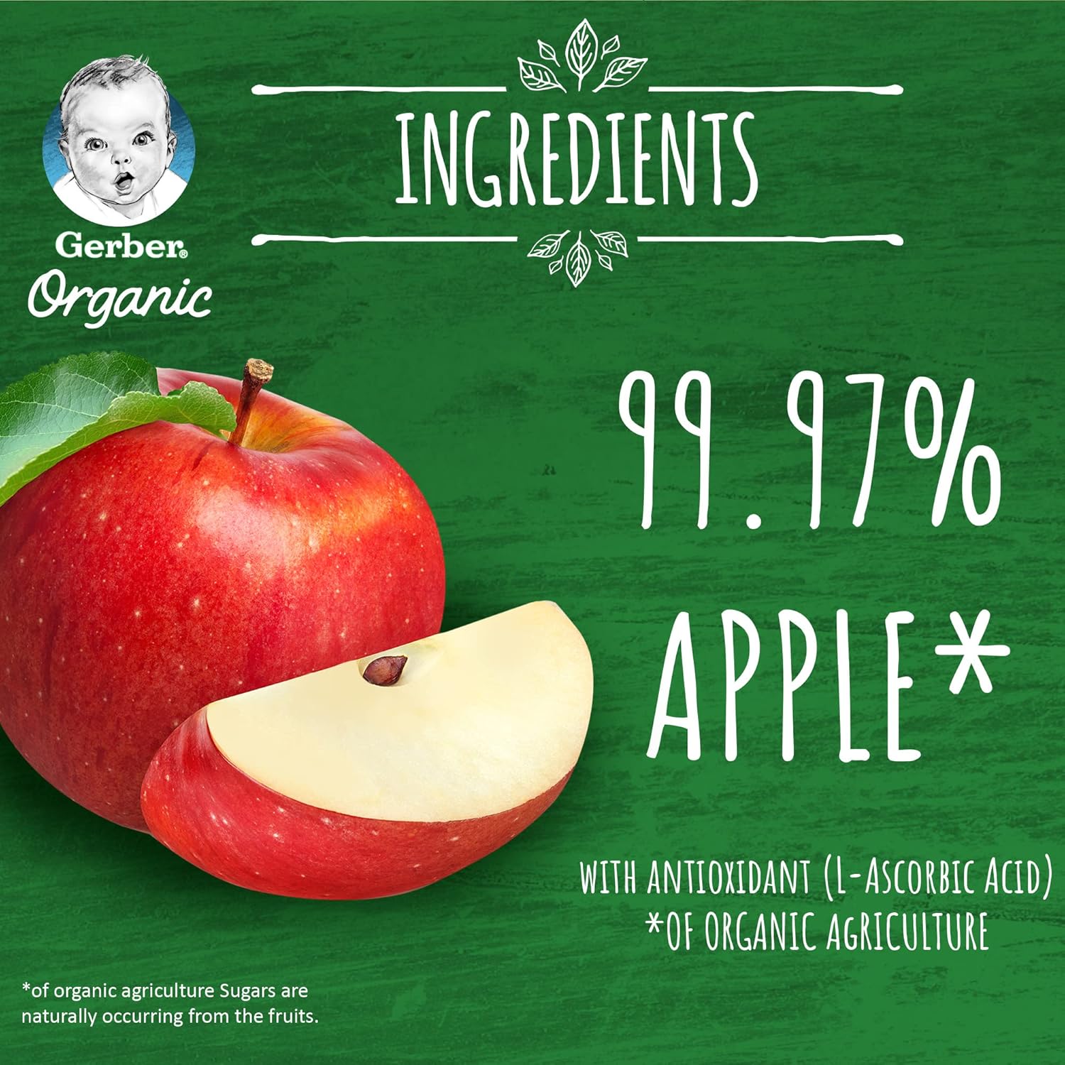 Gerber Organic Puree Baby Food Apple, 100% Organic Fruit Puree for Babies 6+ Months, No Added Sugar, 90g