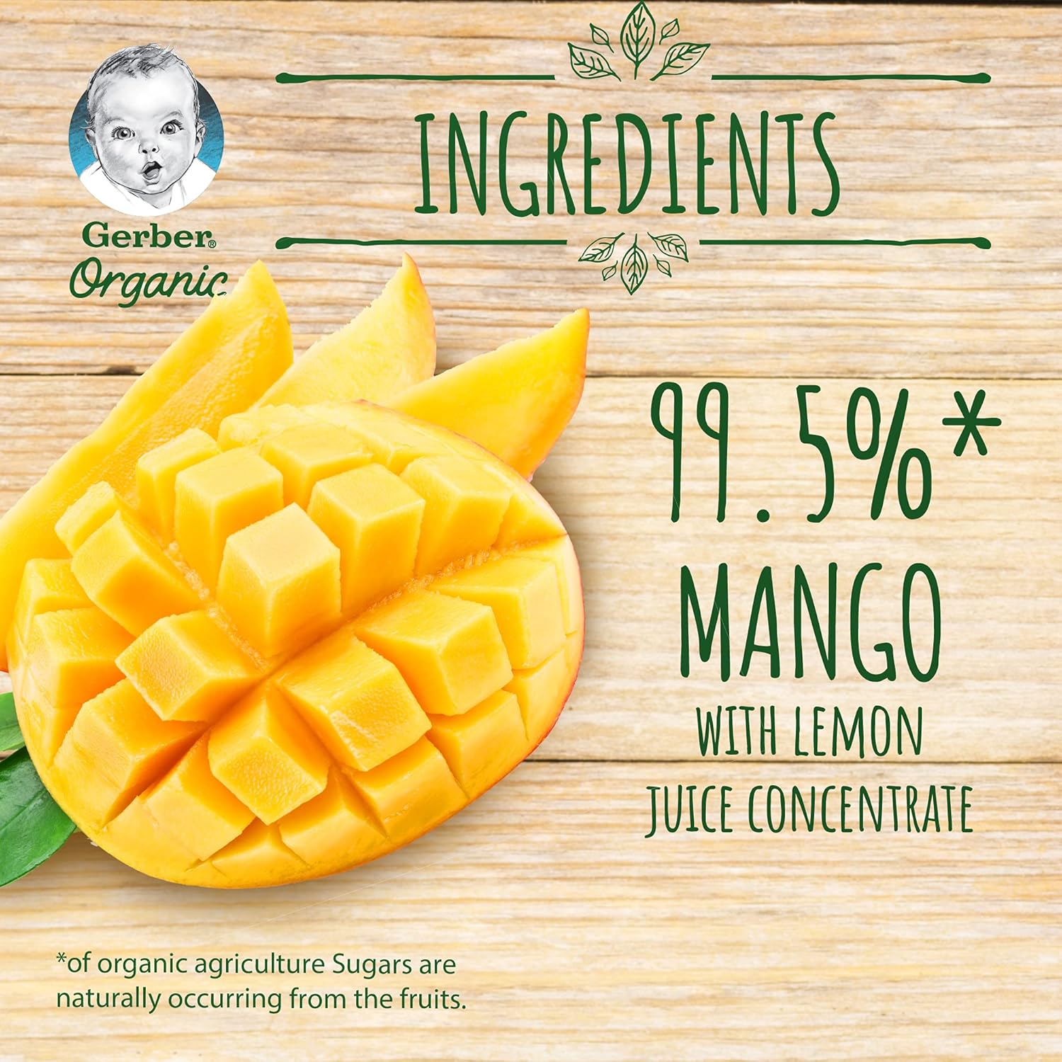 Gerber Organic Puree Baby Food Mango, 100% Organic Fruit Puree for Babies 6+ Months, No Added Sugar, 90g
