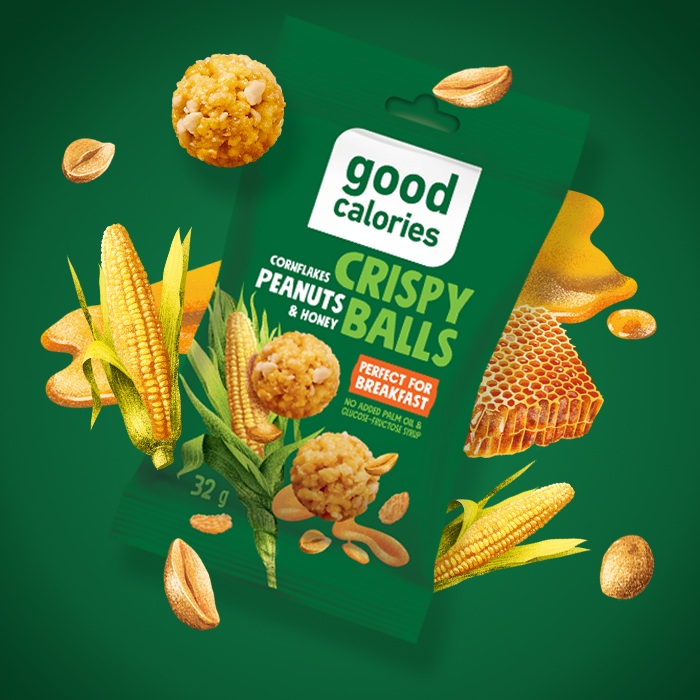 Good Calories Crispy Balls Cornflakes & Peanuts, No Palm Oil & Glucose, Fructose Syrup, and Perfect for Breakfast - 32g