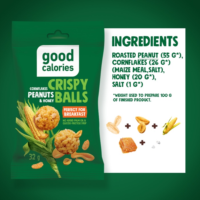 Good Calories Crispy Balls Cornflakes & Peanuts, No Palm Oil & Glucose, Fructose Syrup, and Perfect for Breakfast - 32g