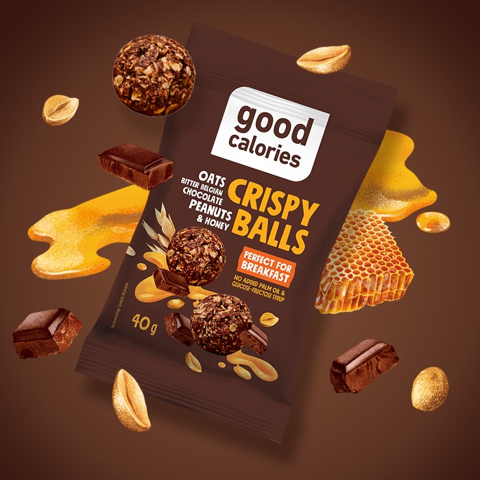 Good Calories Oats Bitter Belgian Chocolate Peanuts & Honey Crispy Balls, Perfect for Breakfast, High Fiber, No Palm Oil & Glucose, Fructose Syrup – 40g