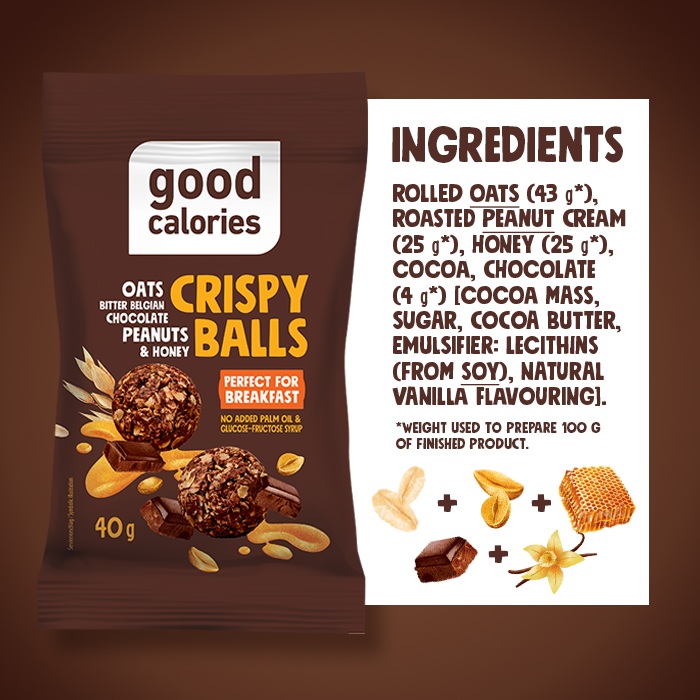 Good Calories Oats Bitter Belgian Chocolate Peanuts & Honey Crispy Balls, Perfect for Breakfast, High Fiber, No Palm Oil & Glucose, Fructose Syrup – 40g