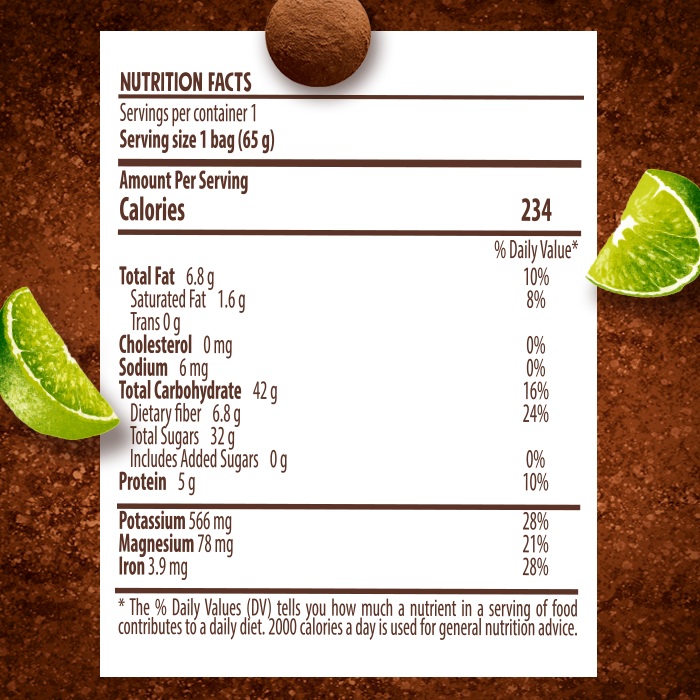 Good Calories Cocoa & Hint of Lime Delight Bites, Natural Source of Magnesium, Iron & Potassium, No Sugar, Vegans – 65g